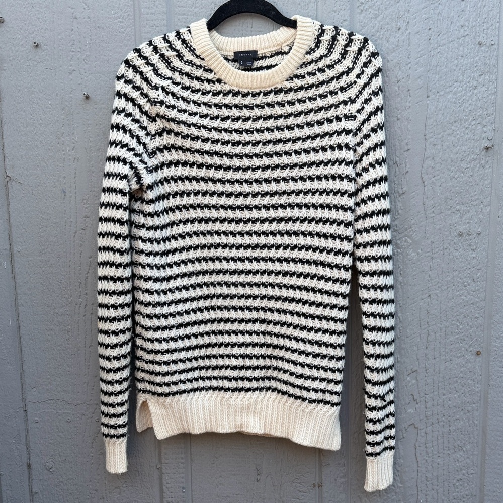 Theory Black and Cream 100% Wool Knit Chunky Sweater Size: S